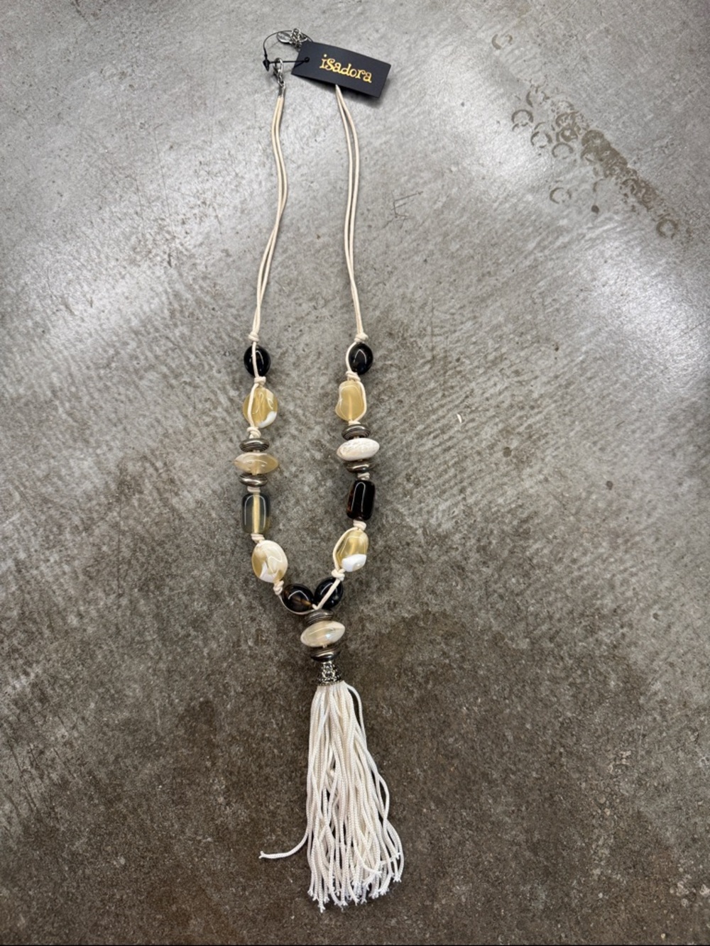 Cream & Black Beaded Tassel Necklace